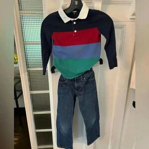 Boys Levi’s 511 & old navy collar striped shirt. Size 5 excellent condition